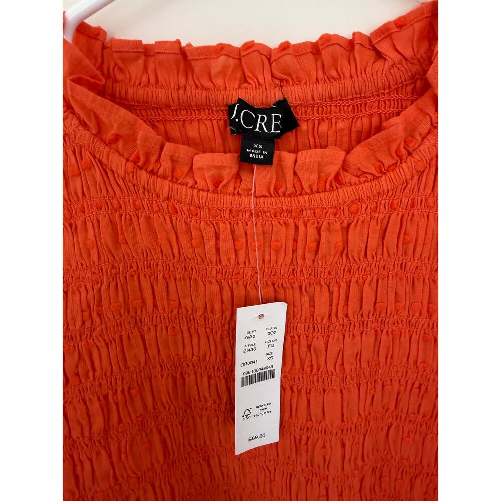 NWT J. Crew Puff Sleeve Textured Voile Smocked Top Orange XS - Picture 4 of 5
